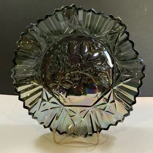 Vintage Federal Bowl Smoke Iridescent Fruit 10 1/2" Glass #P-1